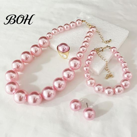 Faux Pearl Jewelry 3Pcs/Set Imitation Pearls Set, Adjustable Length Choker Necklace with Ear Studs Gift And Bracelet, Set for Weddings Banquets