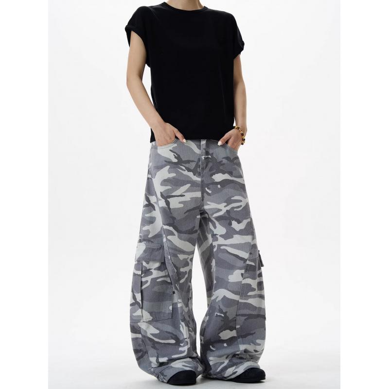 

JYL Unisex Straight Jeans Floral Embroidered High-Street Wide-Leg Denim Pants S античный пурпурный