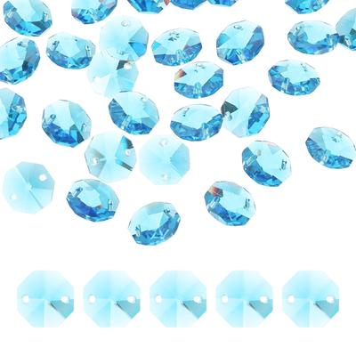 Uxcell 70pcs 14mm Crystal Octagon Beads, 2-Hole Glass Suncatcher Beads, Chandler Prism Parts, Pendants for Home DIY Arts and Crafts, Clear Blue