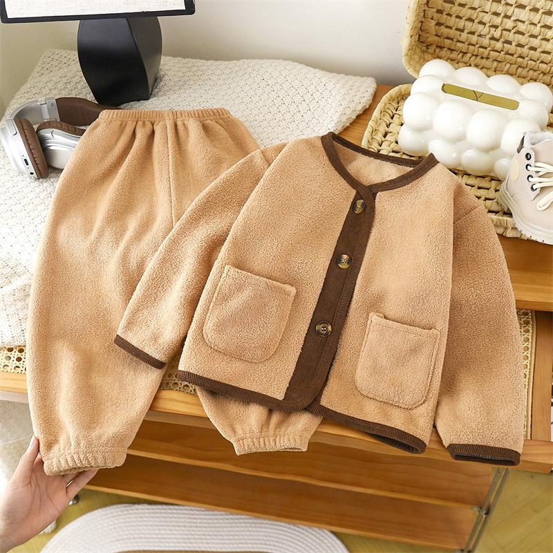 

Осенне-зимние комплекты Детский утепленный костюм Теплые пижамные комплекты для девочек Куртка Брюки 2 шт Детская одежда 110 кофейный