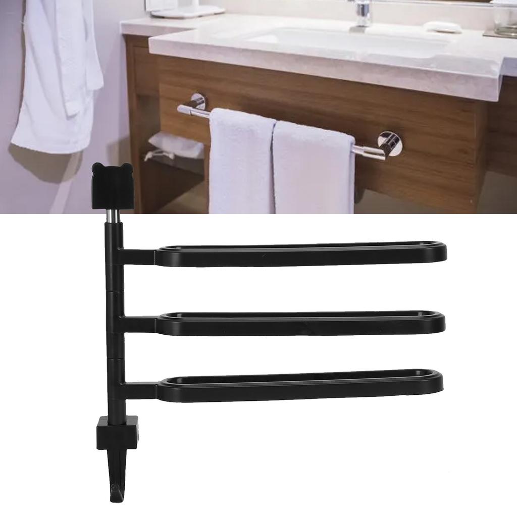 Towel Bar High Strength ABS Multi Arm Wall Mounted Towel Rack Holder with Hook for Bathroom Black