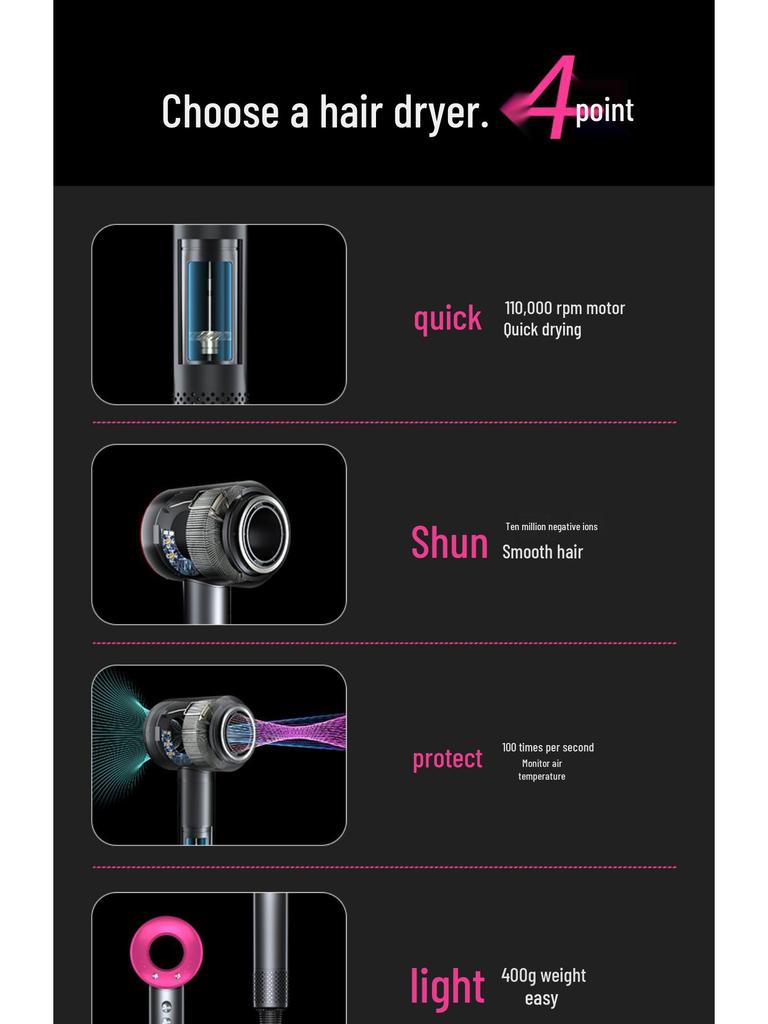 Silent Leafless High-Speed Hair Dryer with Negative Ion Technology - Hot and Cold Wind