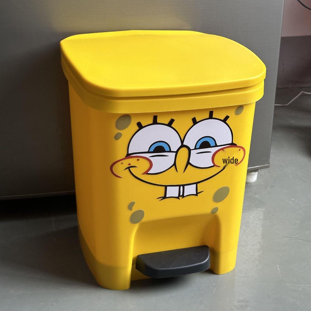 SpongeBob Cartoon Foot-Operated Trash Can with Lid for Living Room, Bedroom, Bathroom