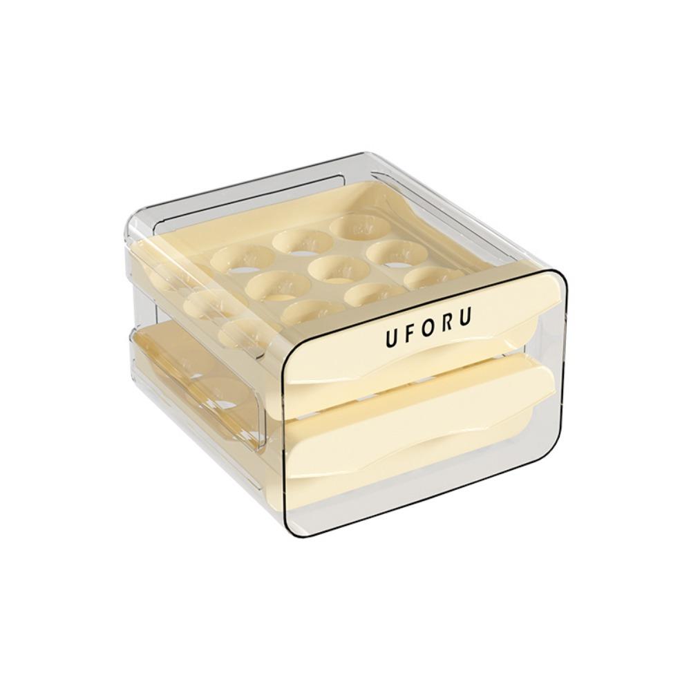 Large Capacity Egg Storage Box Double Layer Drawer Type Scrolling Egg Rack Food Grade Stackable Refrigerator Eggs Storage Box бежевый 4340₽