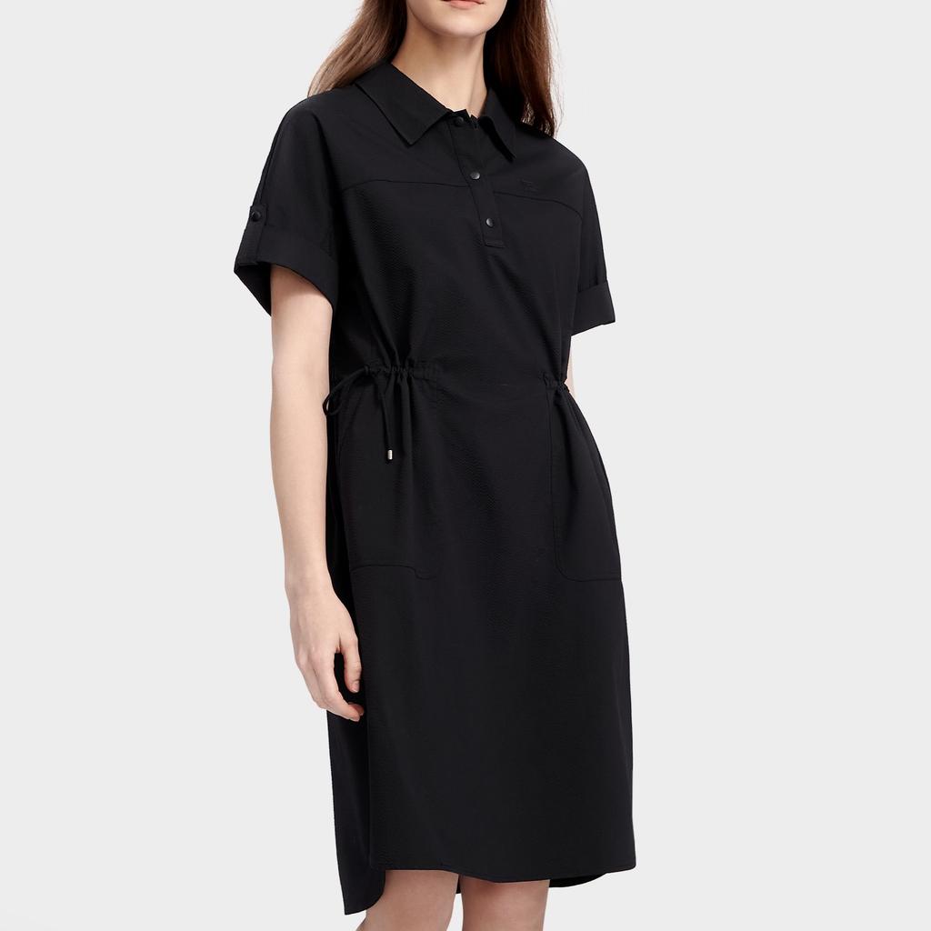 FILA Fashion College Style Casual Mid Waist Slim Straight Short Sleeve Dress Women dresses Black F11W327311FBK