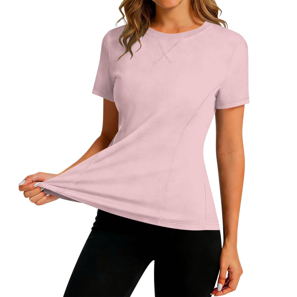 Womens Short Sleeve Athletic Top Moisture Wicking Quick Dry Performance T Shirt Lightweight Stretchy Gym Tee Workout Shirt