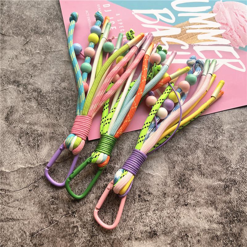 Barevný přívěsek na klíče s korálky, tašky, přívěsky, copánky, přívěsek na klíče od auta na telefon, malý držák na klíče od Fresh, prémiové doplňky