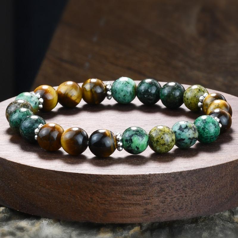 GemChic Unisex Ethnic Agate Tiger Eye Stone Beads Bracelet Classical Retro Elastic Chain Birthday Christmas Jewelry Gift
