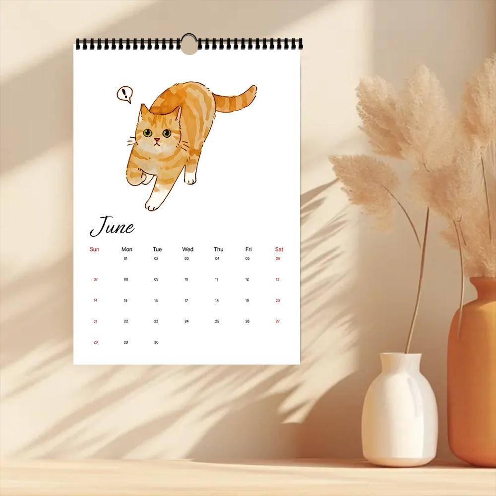 1pc, 2026 Cartoon Hand-Drawn Cat Theme Calendar, 12 Different Designs, Wall Calendar, Birthday, Christmas, New Year Gift
