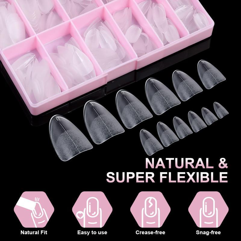240Pcs Short Almond Soft Gel X Nail Tips Full Cover Coffin Stiletto Frosted Matte Fake Nails Press On Nails Diy Salon Manicure