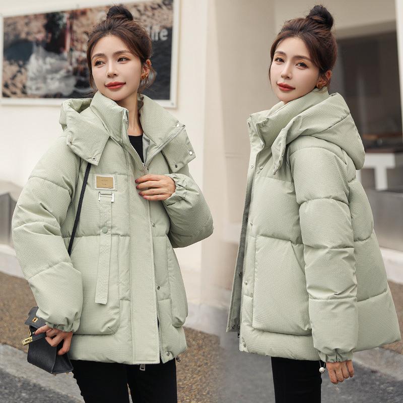 Gray Green Down Cotton-padded Jacket Cotton-padded Jacket Women s Winter New Frock Thick Coat Oversize Bread Coat Cotton-padded Jacket S