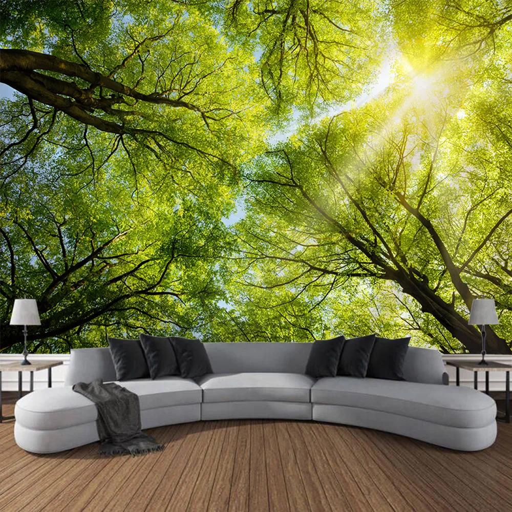 Природный пейзаж Гобелен Комната Искусство Солнечный свет Лес Водопад Главная Стена — фото 9