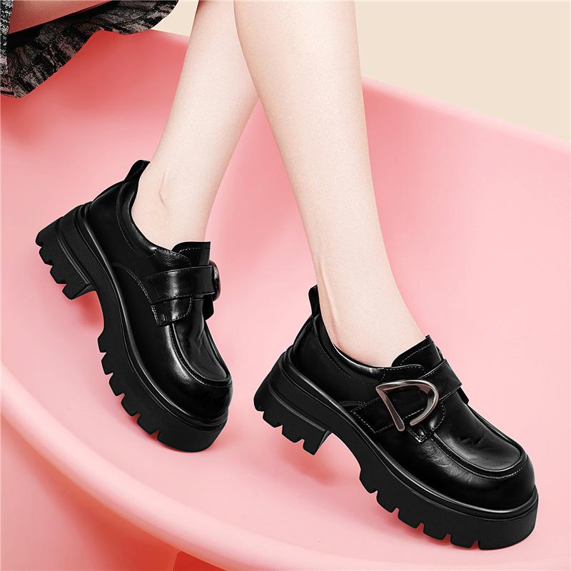 Thick-soled new retro casual thick-soled heightening loafers versatile foot-fitting small leather shoes heightening single shoes women's shoes