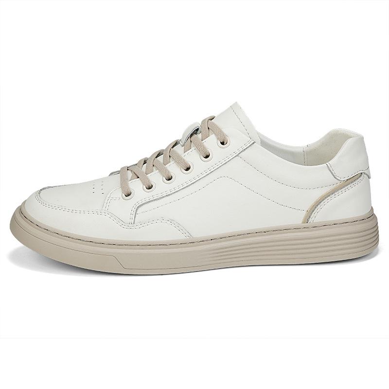 Men's Summer Perforated Leather Sneakers - Breathable Genuine Cowhide with Thick Sole