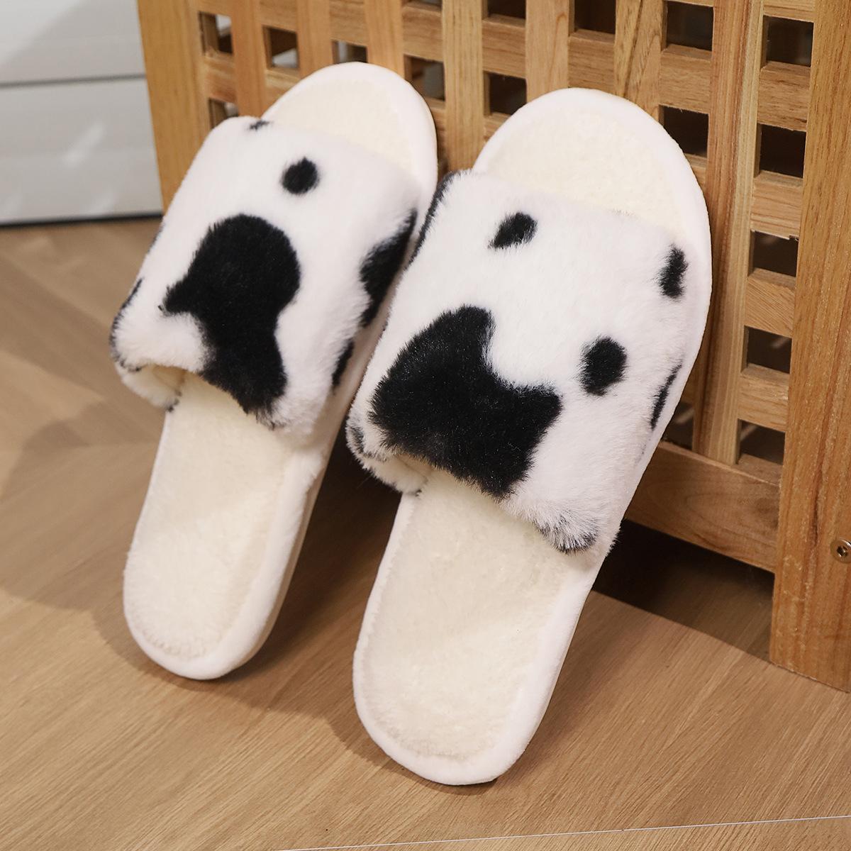 

Пара пятнистых пушистых тапочек зимние толстые теплые хлопковые швабры домашние нескользящие открытые хлопковые тапочки верхняя одежда 36-37