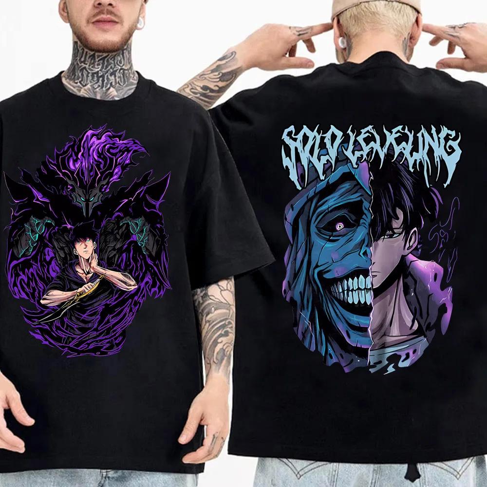 High Quality Soft Tshirt Japanese Anime Solo Leveling T Shirt Men Sung Jinwoo Cartoon Graphic Tees Harajuku Short Sleeve