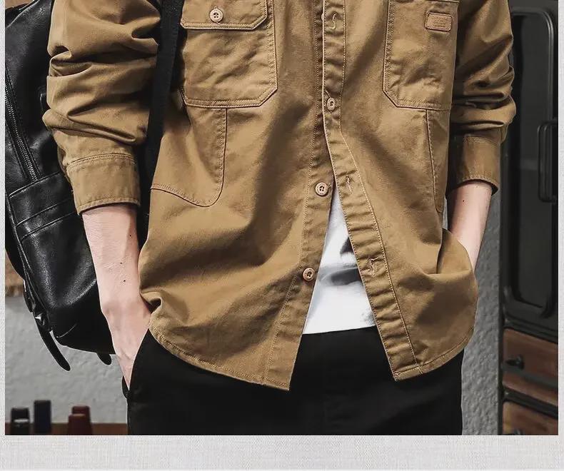 Men's American Retro Black Heavy Workwear Shirt - Spring & Autumn Fashion Jacket