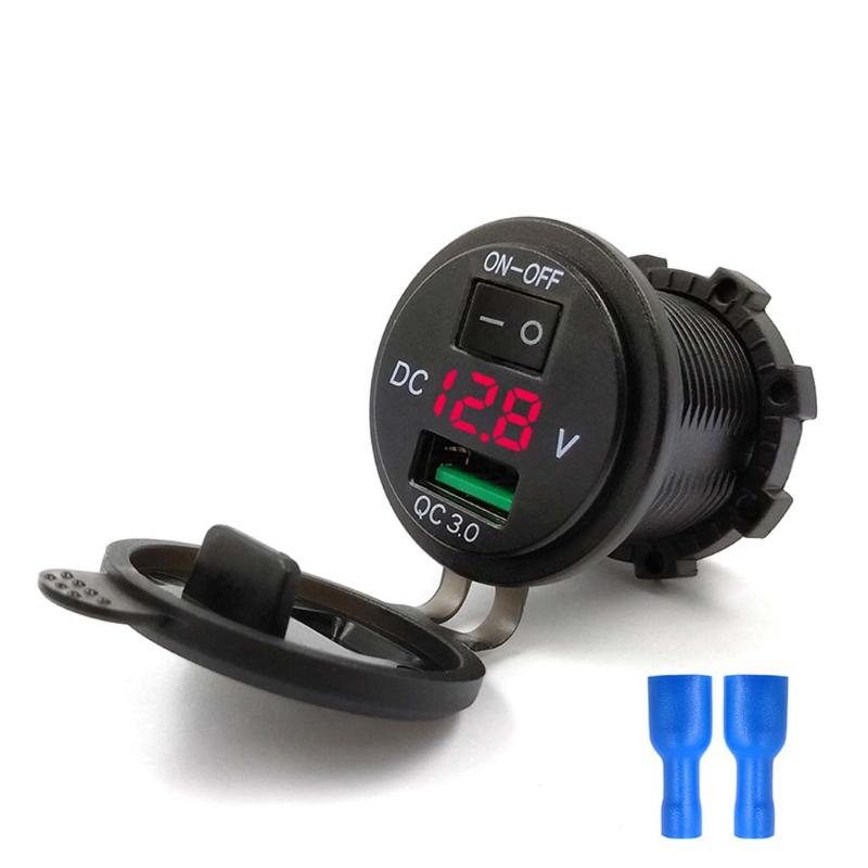 Quick Charge 3.0 USB Car Charger Socket LED Voltmeter Switch For Car Marine ATV