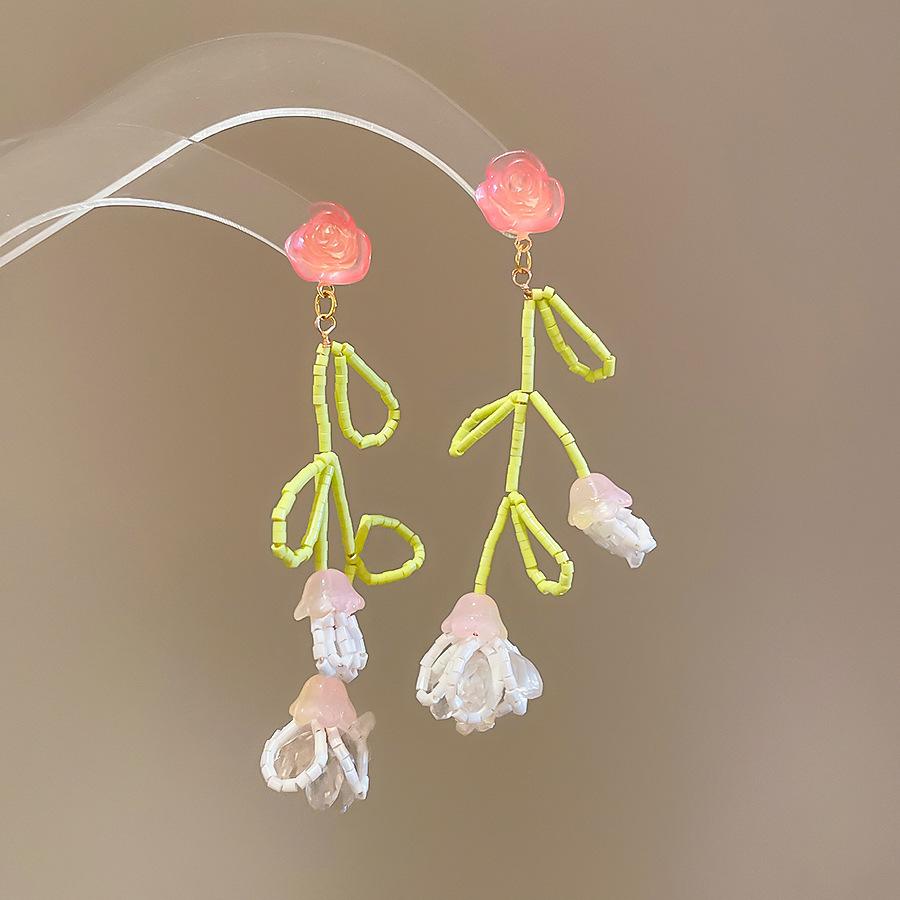 Steel Needle Flower Star Pendant Earrings Sweet Niche Temperament Earrings Exquisite Versatile Fashion High-end Earrings
