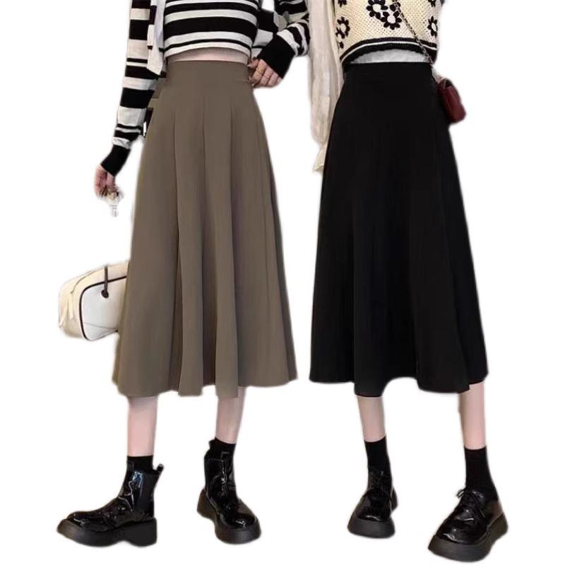 Dámská černá áčková plisovaná sukně: Vysoký pas, Střední délka, Zakrývající boky, Malá velikost, Nový jarní styl.