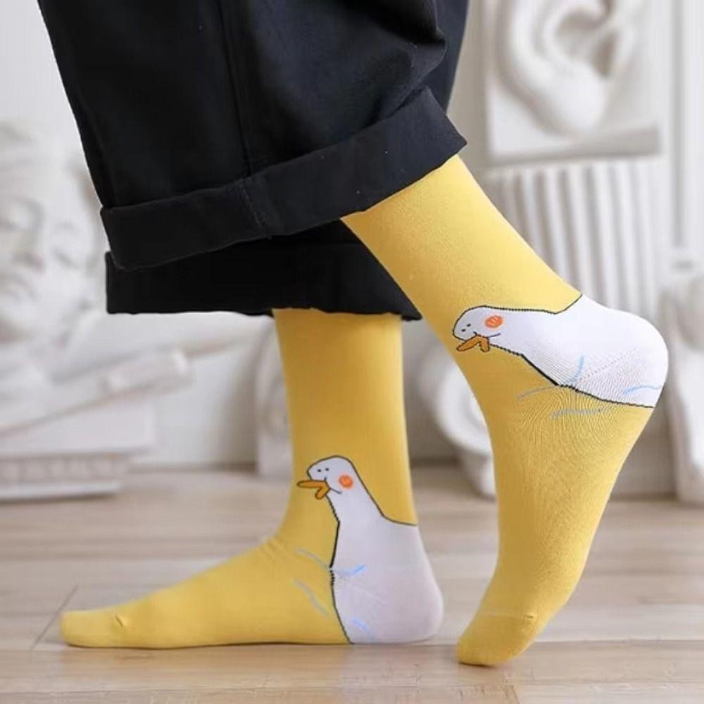 Soft Goose Duck Printed Socks Breathable Mid Tube Sock Funny Warm Socks  Women Men Universal
