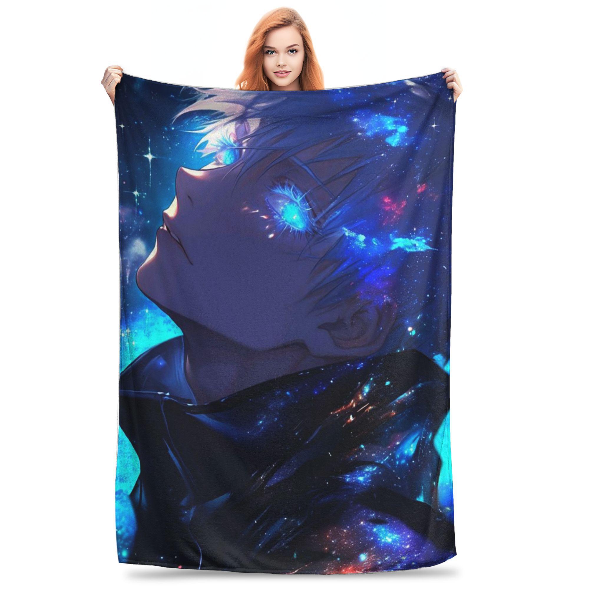

Flannel Throw Blanket Gojo Satoru Anime Jujutsu Kaisen Warm Plush Blankets Soft Bedding for Bed Living room Home Travel Couch 80x120cm
