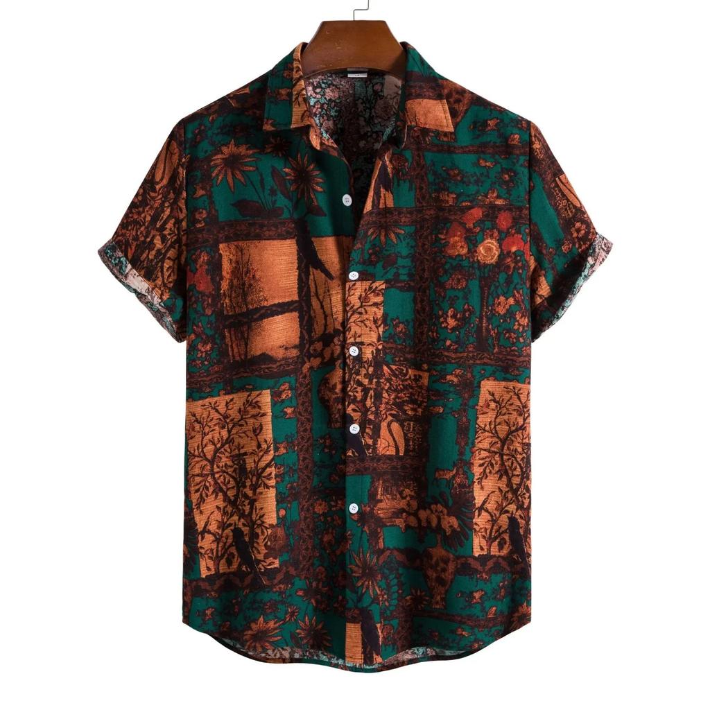Summer Plus Size Men's Casual Fashion 3D Digital Printed Short Sleeve Shirt