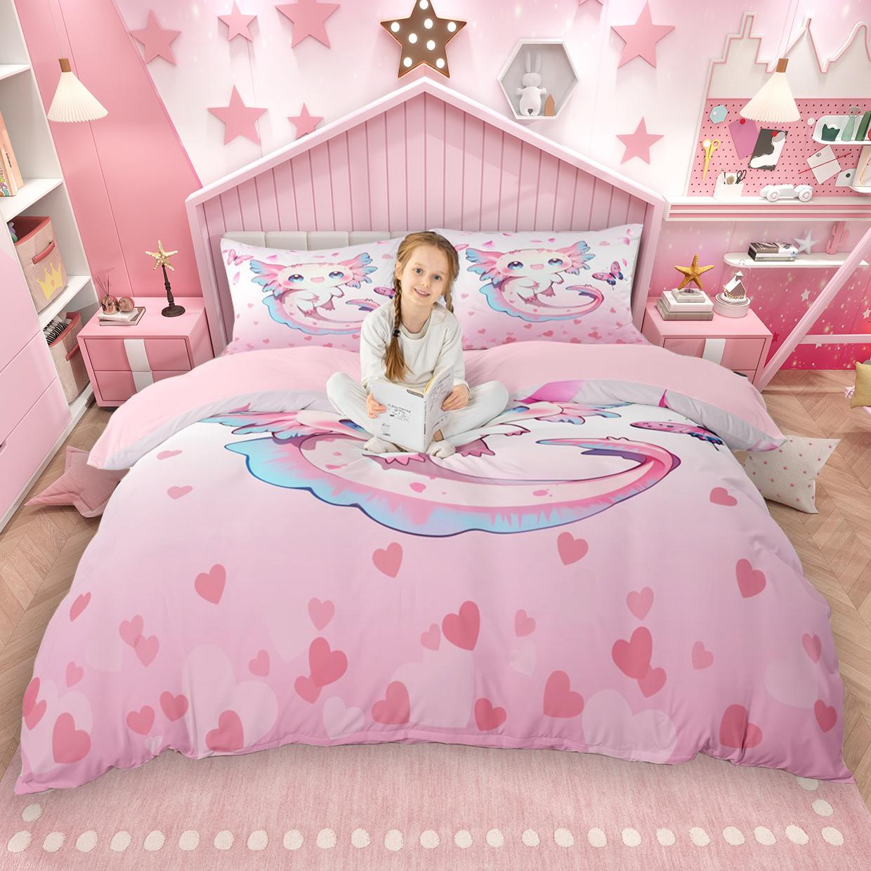 

Homewish Милий Набір Постільної Білизни З Аксолотлем Для Дітей Дівчат 2/3 Предмети Каваї Набір Постільної Білизни З Морськими Тваринами Смішний Набір Постільної Білизни З Саламандрою EU Single(135*200cm)3pcs