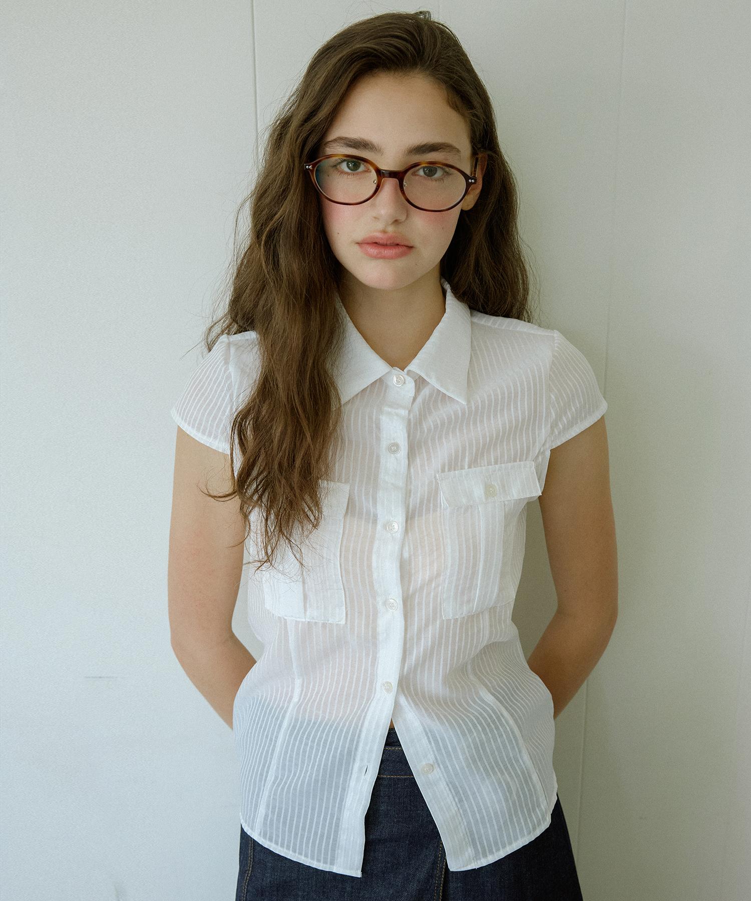 Letter From Moon Striped See-Through Slim Shirt (White) White/S