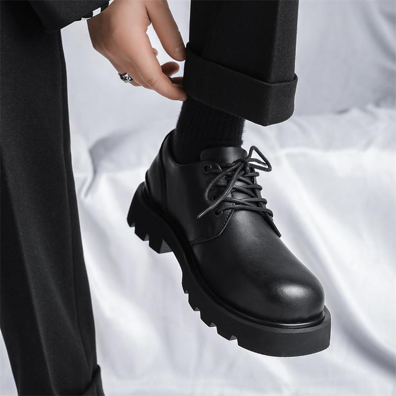 Fashion Casual men's leather shoes Luxury design minimalist style Business and Work Trendy young outdoor shoes Black thick soled