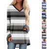 Women's  And Winter Long Sleeved V-neck Printing Casual Long Loose T-shirt Top