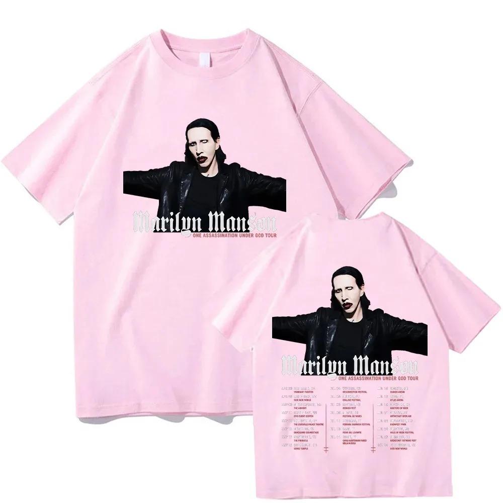 Marilyn Manson One Assassination Under God Tour Double-Sided T-Shirt Goth Industrial Metal Black Unisex Oversized Rock Concert Women And Men T-shirts