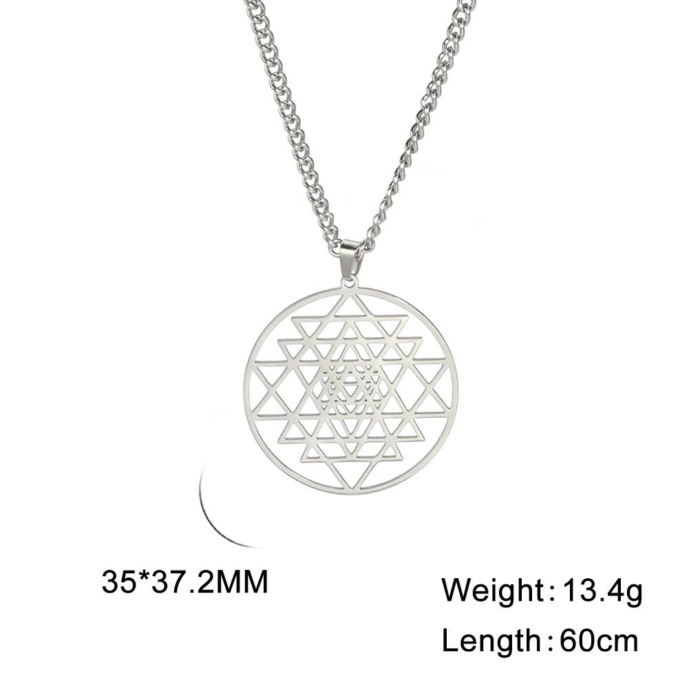 Titanium Steel Hollow Cut Ring Overlapping Triangle Pendant Necklace