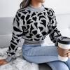 Leopard Print Knitted Crop Sweater Women Autumn Winter Long Sleeve O Neck Nipped Tops Sizes S to L