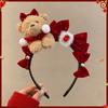 Red New Year Headband Cartoon Plush Hair Hoop Cute Red Velvet Bow Hairband  Women