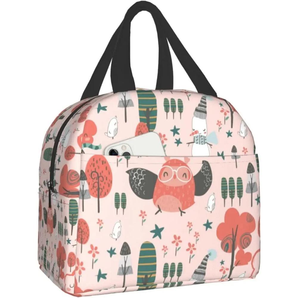 Cute Christmas Owls Lunch Box Reusable Insulated Lunch Bag for Travel Picnic Shopping Work Food Container for Adults Teens Kids