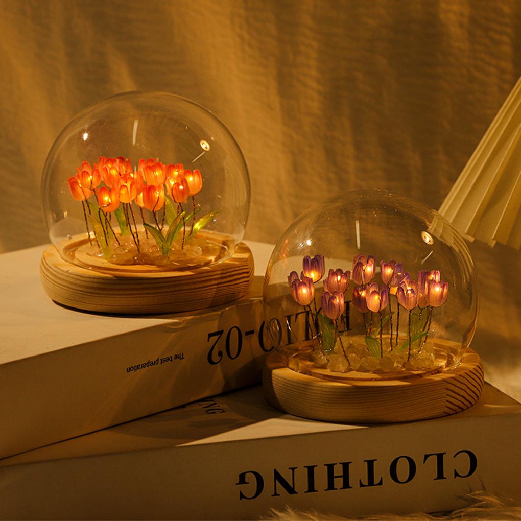 Glass DIY Tulips Night Light Romantic And Exquisite Decoration For Bedroom Mini Tulips Flower Light