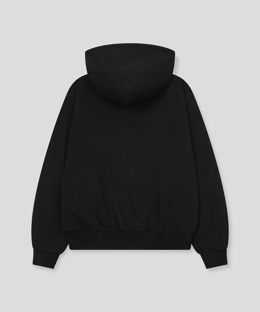 Slow Record House Crop Zip-Up Hoodie_Black