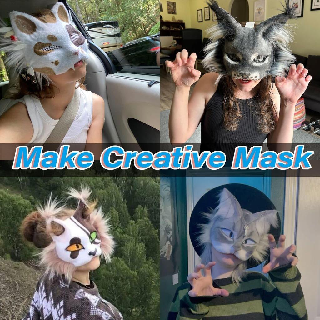 3/6Set DIY Therian Mask Kit Half Face Hand-painted Cat Mask DIY Masks Blank White Cat Mask for Carnival Masquerade Cosplay Party