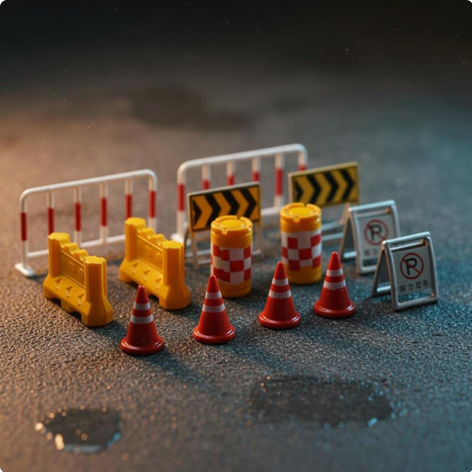 Sand Table Traffic Block Model DIY Scene Building Miniature Cone and Barrier Set Realistic