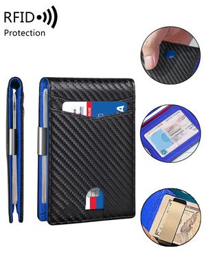 RFID karbon fiber erkek cüzdanı ultra ince küçük çok fonksiyonlu çift katlı deri cüzdan taşınabilir iş lüks erkek kartlık