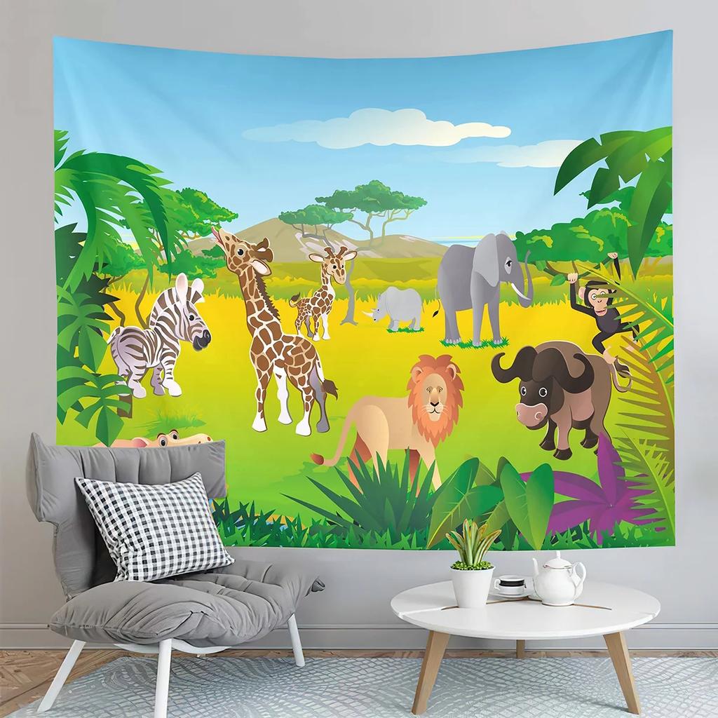 Cartoon Baby Animals Tapestry Cute Tiger Tapestry Creative Theme for Children Wall Hanging Living Room Bedroom Dorm Tapestries