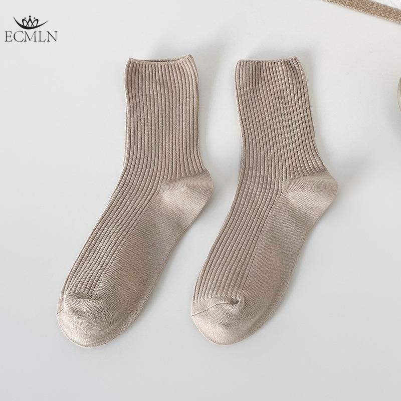 Autumn Winter Red Brown Color Series Women Loose Socks Rib Cotton Fashion Basic Daily Classic Sock Female