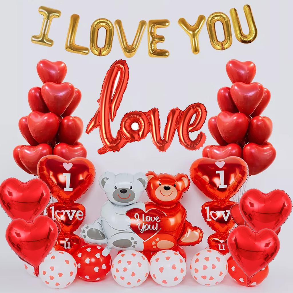 Valentine's Day Balloon Set ILOVEYOU Heart hugging Bear Aluminum Film Balloon Used for Valentine's Day Party Decoration Wedding