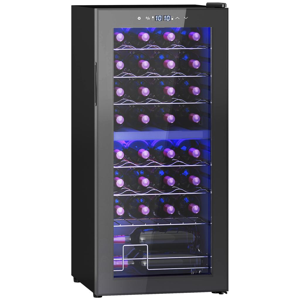 32-Bottle Narrow Wine Fridge, with Lights - Black