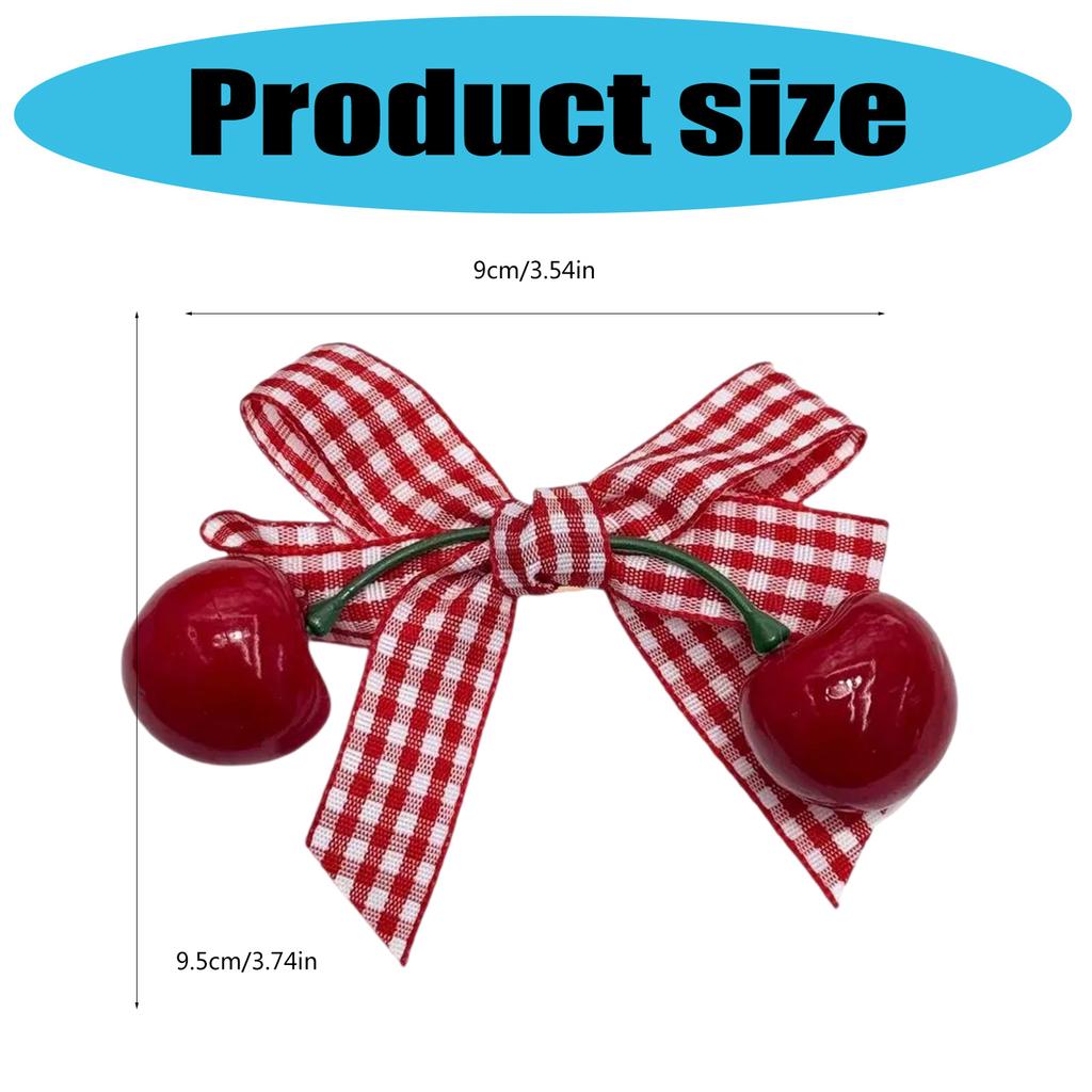 Pack of 2 Checked Bows Cherry Hair Clip with Metal Teeh Grip NonSlip Lovely Barrettes for Girls Women Everyday Wear