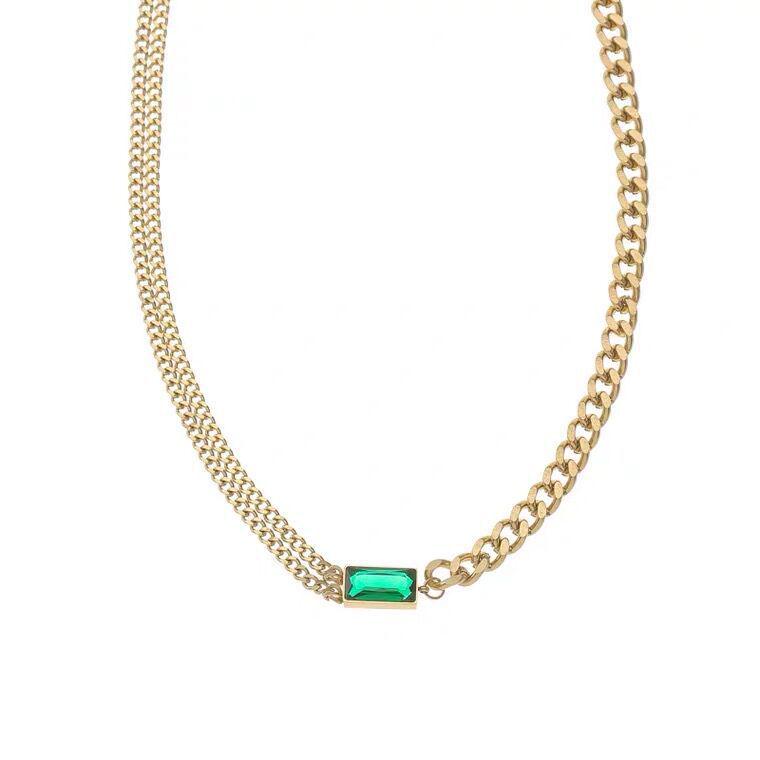 Emerald Gemstone Double Layer Choker Necklace