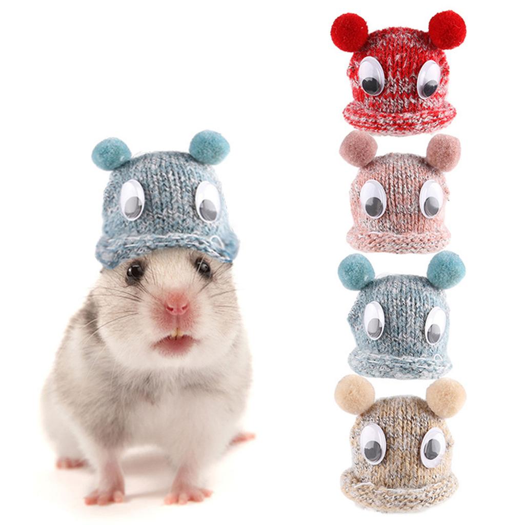 Knit Hamster Hat Guinea Pigs Hat with Adjustable Strap Lightweight Soft Comfortable Knitted Tiny Hat for Hamster Rabbit