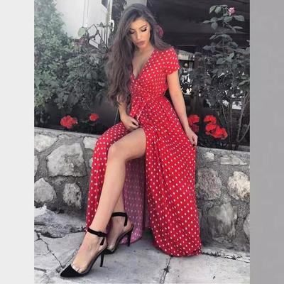 Polka Dot Short-sleeved Dress Summer Women's Long Dress