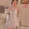Sex Underwear Women's Lace Suspender Nightdress Mesh Exposed Chest Sexy Transparent Pajama Set Passion Loungewear